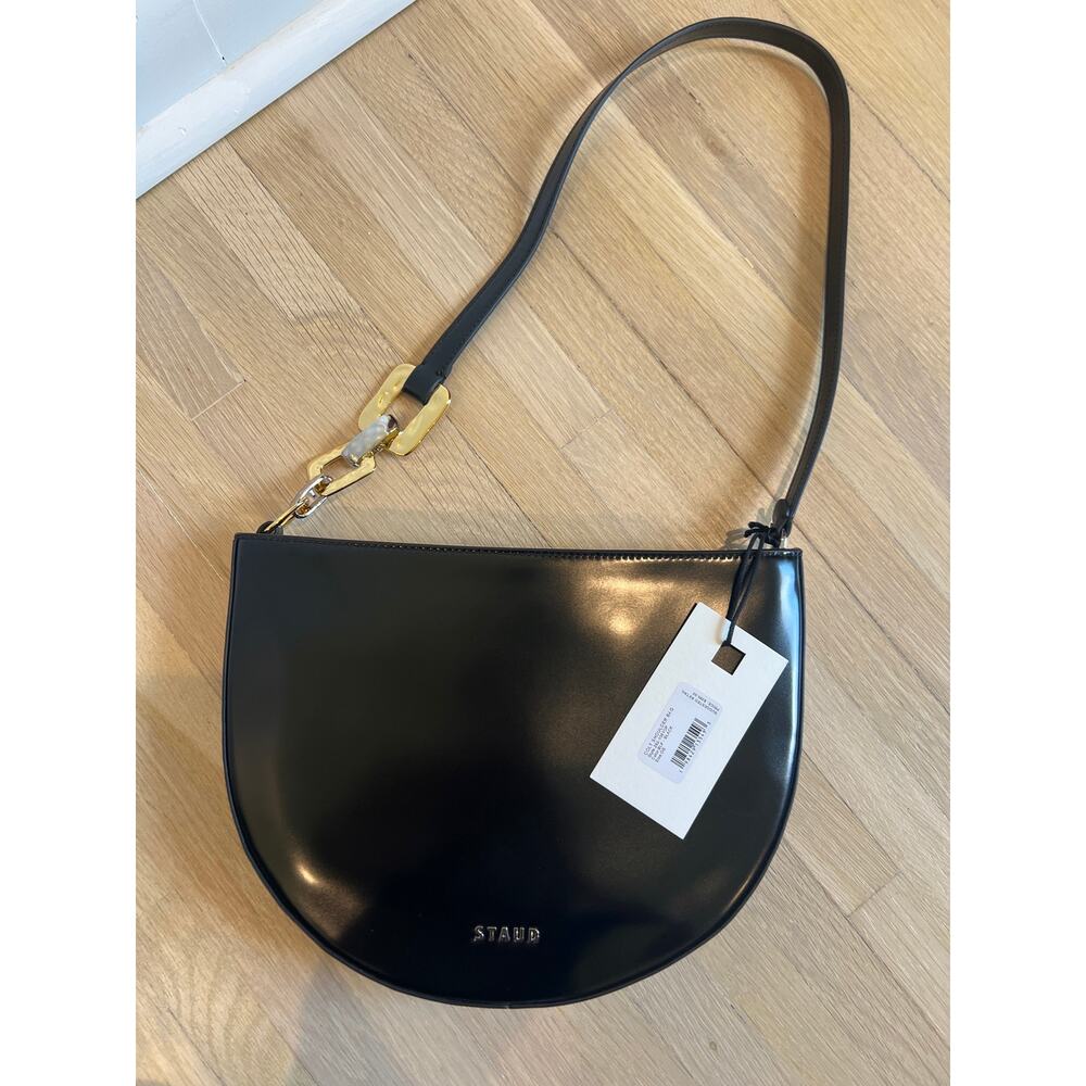 NWT Staud - Colt Shoulder Black Bag w Chain Detail Gold Silver - Picture 5 of 8